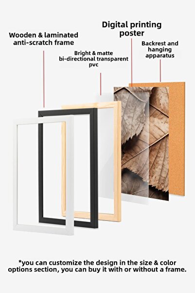 Postifull Tablou înrămat cu frunze maro, cadru alb și poster, pictură verticală pe perete Seria Comfort NR:108352