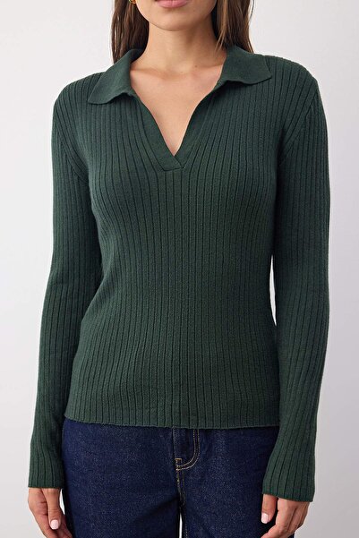Trendyol Collection Wardrobe Essentials Emerald Green Premium Yarn Polo Neck Ribbed Sweater | Twoaw26Kz000770