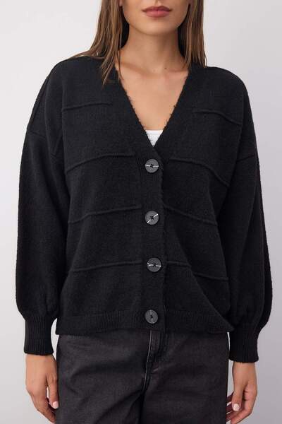 Trendyol Collection Black Soft Textured Wide Fit Knitwear Cardigan Twoaw26Hi00206
