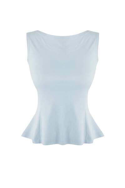 Trendyol Collection Blue Zero Sleeve Crew Neck Stretch Knitted Blouse Twoss25Bz00604