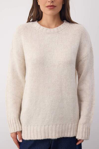 Trendyol Collection Wardrobe Essentials Stone Soft Textured Wide Fit Basic Knitwear Sweater |   Twoaw26Kz000730