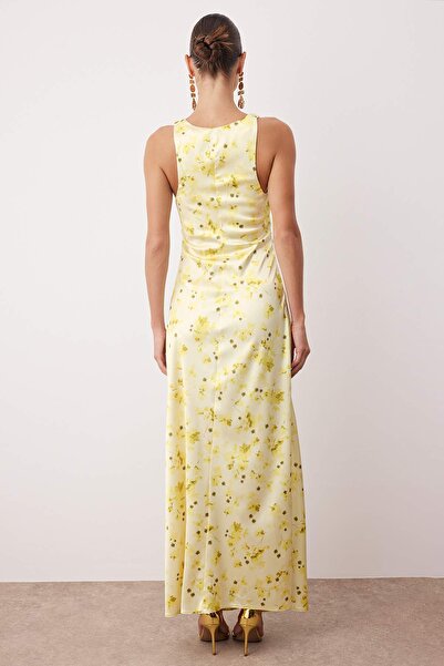 Trendyol Collection Yellow-Multicolored Straight Bodycon Woven Satin Maxi Evening Dress & Homecoming Dress Tprss25Ae00066