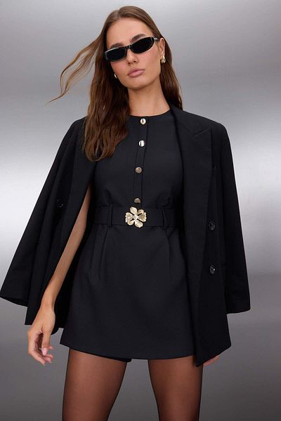 Trendyol Collection Black Belt Detailed Woven Jumpsuit Twoaw26Tu00006