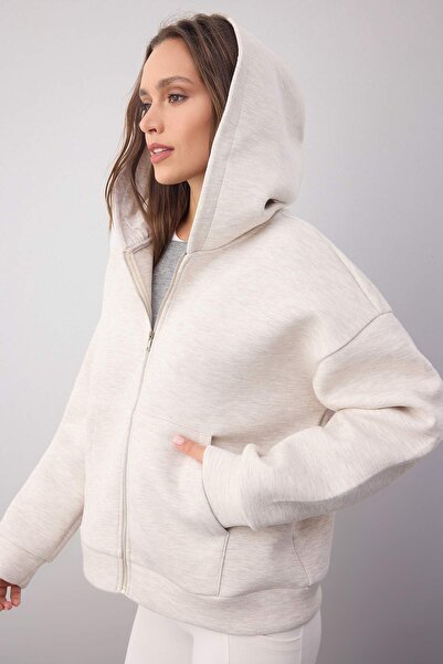 Trendyol Collection Wardrobe Essentials – Beige Melange Oversize Hooded Knitted Sweatshirt | Twoaw26Sw00018