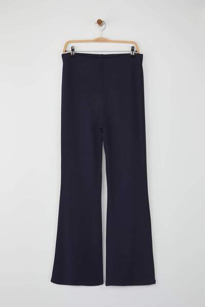 Trendyol Curve Navy Blue Slimming High Waist Flare/Spanish Leg Knitted Plus Size Trousers Tbbss24Ar00033