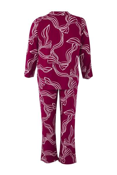 Trendyol Curve Σετ πιτζάμες με μοτίβο με κορδέλα/φιόγκο με γιακά Cherry TBBAW25AI00007