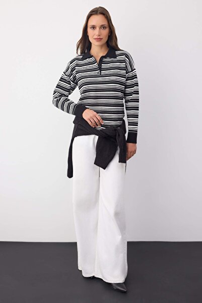 Trendyol Collection Wardrobe Essentials Negru Premium/Finețe Speciale Pulover Tricotaj cu guler polo | TWOAW26KZ00060