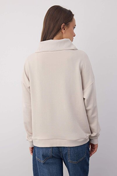 Trendyol Collection Wardrobe Essentials – Gestricktes Sweatshirt mit Polo-Ausschnitt aus Stein | TWOAW26SW000412