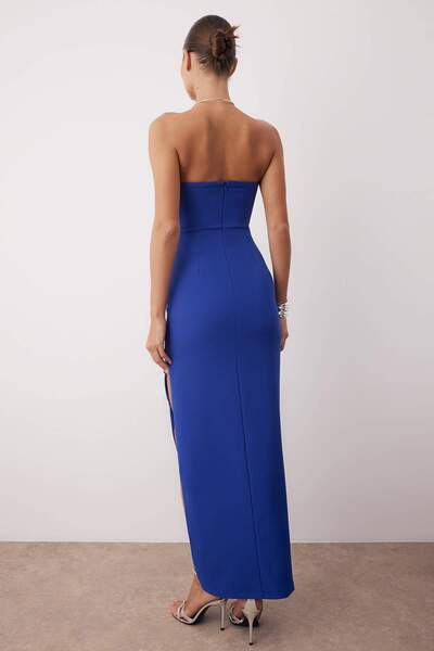 Trendyol Collection Saks Bodycon Korzet Detailní Tkané Svatební/Svatba Dlouhé elegantní večerní šaty TPRSS24AE00069