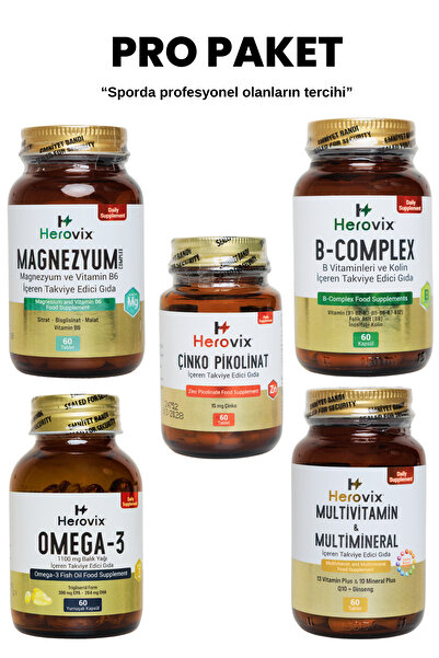 Herovix Sporculara Özel 5'li Pro Paket (Omega3, Magnezyum, Multivitamin, Çink...