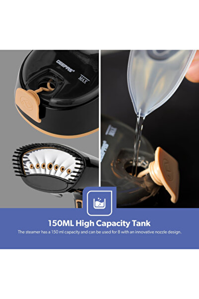 Geepas مكواة بخار محمولة 150 مل 1470 واط GGS25034 أسود/ذهبي
