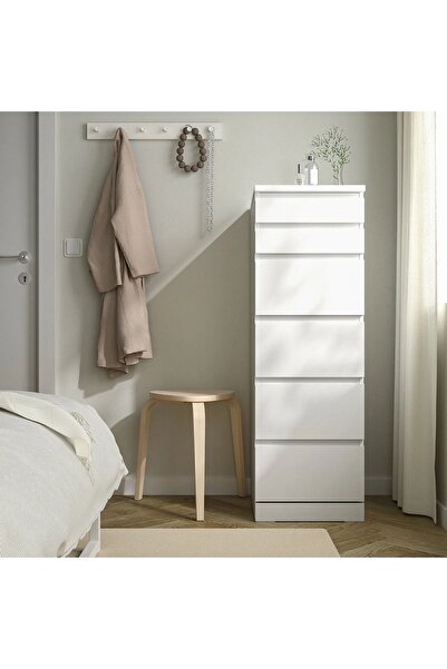 IKEA 6 çekmeceli şifonyer, beyaz, 40x123 cm, aynalı