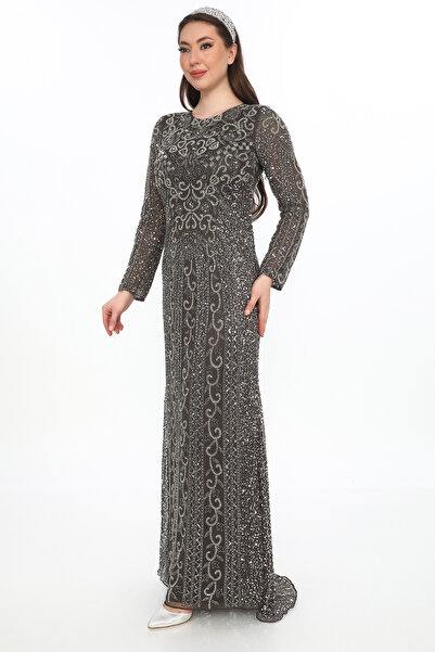 GATSBYLADY LONDON Laila Maxi – Grey Sequin Evening Gown