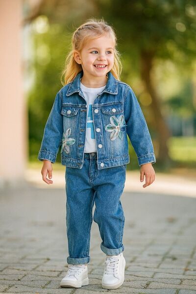 Pollito Girl's Denim Jacket 3-Piece Set