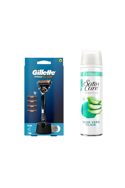 Gillette Fusion Proglide Flexball Shaver + Venus Satin Care Aloe Vera Gel with 4 Refills