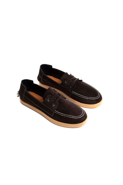 by selvi Lukka Shoes Men's Genuine Leather Bitter Brown Lace-Up Tassel Detailed Rubber Sole Casual Shoes