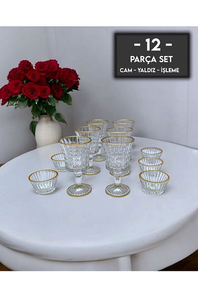 gkzglass home dekor Orchid Glass Gilded Coffee Side Water Cup Presentation Set Set of 12