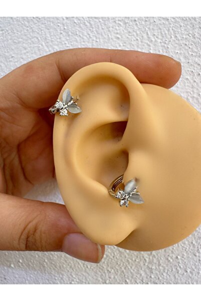 Arescollection zirkon taşlı kelebek tragus helix lobe uyumlu 1 adet halka piercing