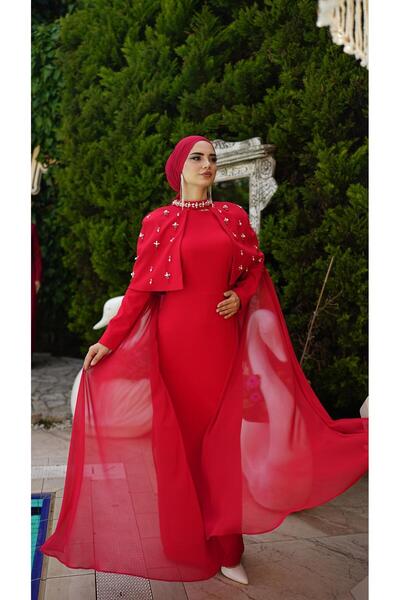 White Corner 3224 ÖZEL İNCİLİ EL İŞLEMELİ TASARIM ELBİSE