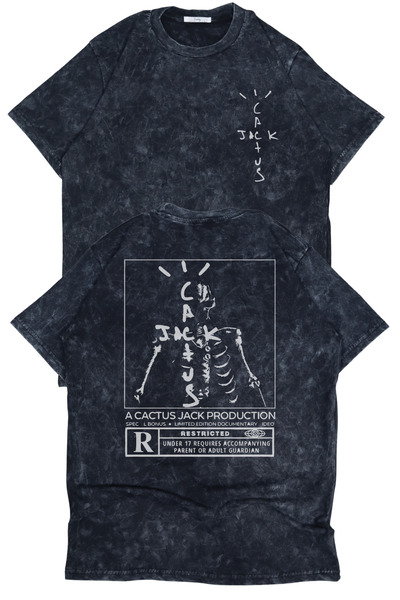 Fuddy Moda Unisex Oversize Cactus Jack πίσω μπλουζάκι με στάμπα που πλένεται - Travis Scott Vintage