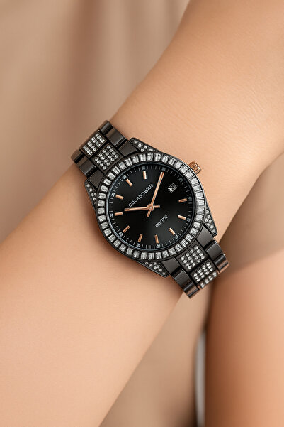 Goldpower ساعة يد نسائية بسلك معدني وتفاصيل حجرية