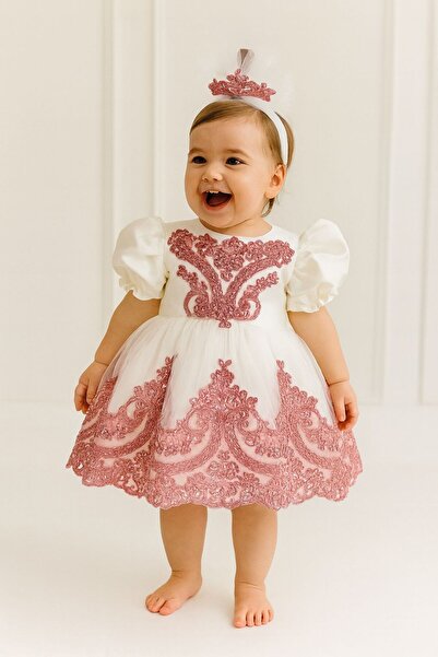 Hobidik فستان منفوش باللون الأخضر مع دانتيل فرنسي وخرز