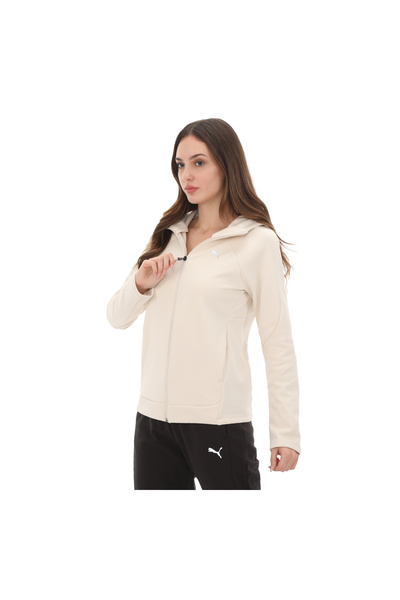 Puma 681673 -87 سترة نسائية بغطاء للرأس بسحاب كامل من Puma Evostrip باللون الكريمي