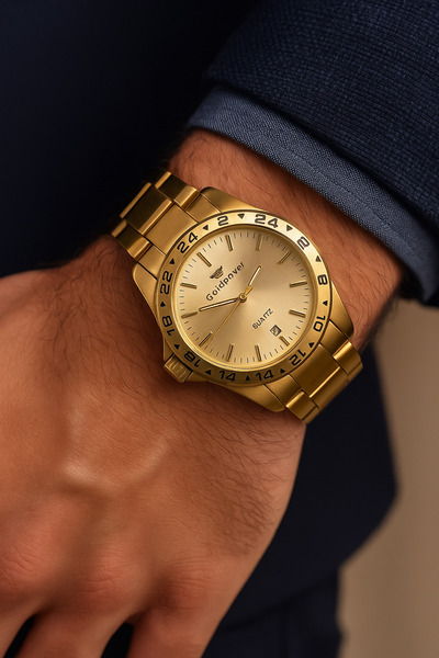 Gold Power Rolex Model Lüks Altın Renk Takvimli Erkek Kol Saati