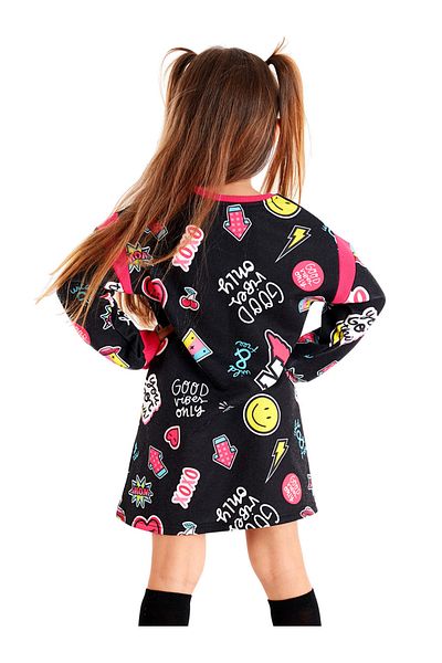 MSHB&G Good Vibes Black Girl's Long Sleeve Dress