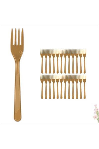 Deniz Party Store Gold Altın Plastik Kullan At Çatal 25 Li Paket