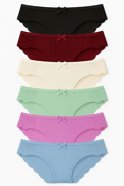 MAVİ QUMSAL Ön Ribana Dantel Şeritli Bato 6'lı Set