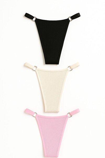 MAVİ QUMSAL Ribana Halkalı Tanga 3'lü Set