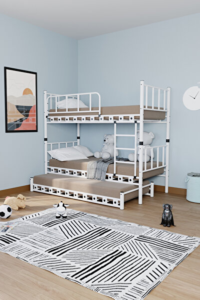 AKSviva Zambak Yavrulu Genç Çocuk Odası Metal Ranza Ve karyola 90x190