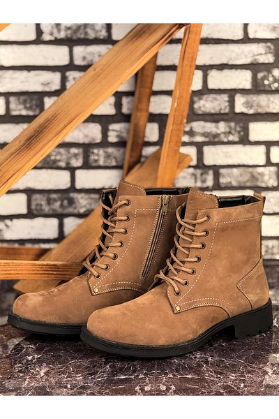 Ghattix Sand Nubuck Genuine Leather Durable Zippered Men's Boots