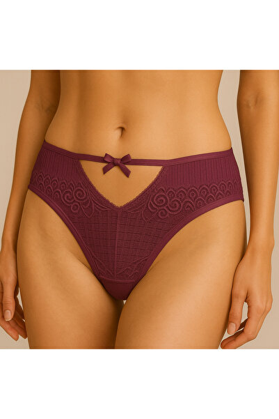 MAVİ QUMSAL Ön V Dantelli Arka Delikli Ribana Bikini 6'lı Set