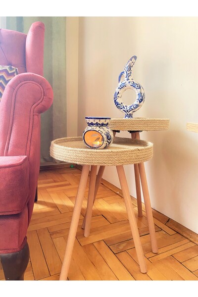 AEKI Design&Art Double Decorative Multi-Purpose Wooden Leg Wicker Basket - Home Decoration - Wicker Basket