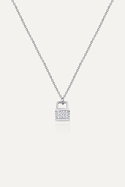 Gimora Taşlı Kilit Gümüş Kolye