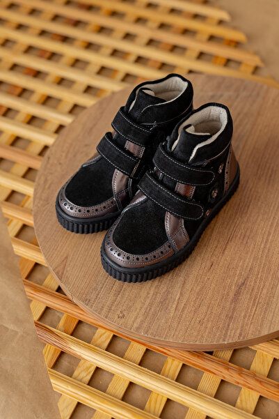 Bebbini Leila- Siyah Gümüş Hakiki Deri Kız Çocuk Bot