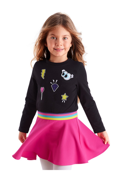 MSHB&G Winter Girl's Dress with Emoji and Elastic Waist, Black Pink