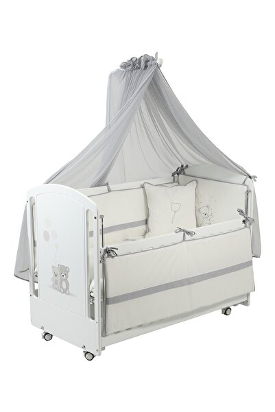 MeltemKids Sweet Two Bear Anne Yanı Ahşap Sallanır Beşik 60x120 cm (beyaz-bear)