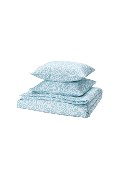 IKEA Σετ παπλωματοθήκη διπλό Cymbalblomma, λευκό-μπλε, 240x220/50x60 cm