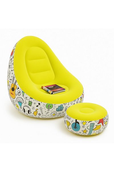 Blasko Inflatable Armchair with Stool and Pump – Indoor/Outdoor, Rubber Cover