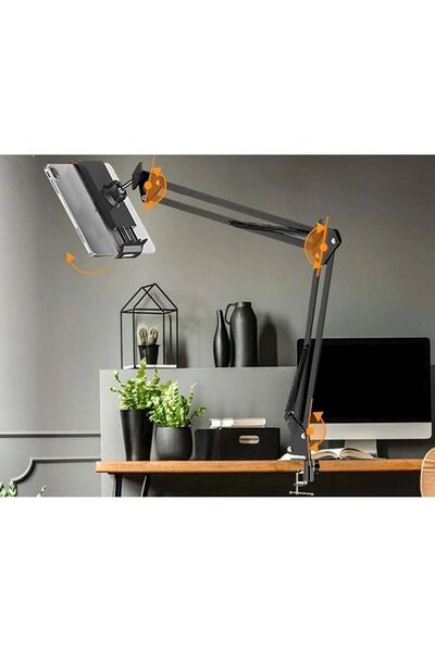 MATECHNO 360 Derece Dönen Teleskopik Masaüstü Tablet Telefon Tutucu Ayarlanır Katlanır Seviyeli Tutucu Siyah