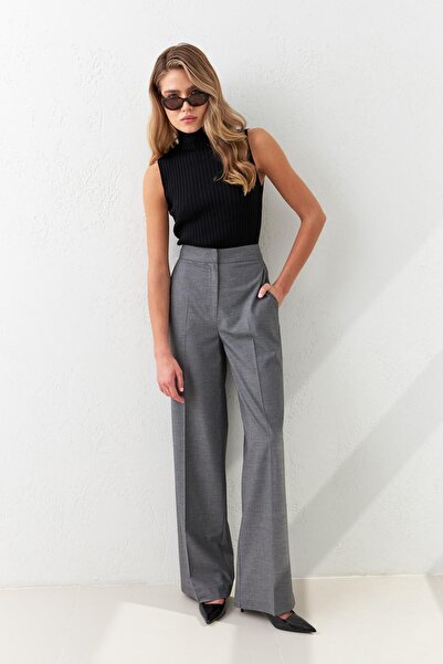 Setre Gri Bel Detaylı Cepli Rahat Kesim Geniş Kalıp Pantolon