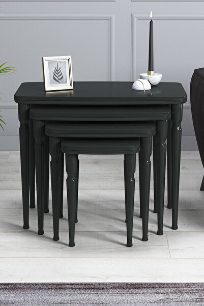 asaella mobilya Imaj Mdf Ve Lake Boya, Antrasit 4lü Zigon Sehpa Takımı, Antra...