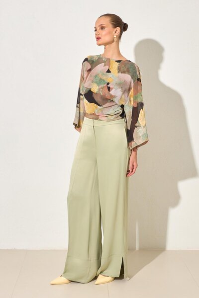 Setre Nile Green Leg Detailed Relaxed Cut Trousers