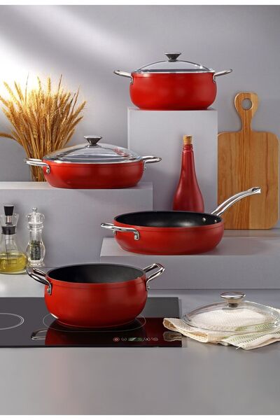 Bonera Pro Plus 7 Piece Induction Base Red & Titanium Set