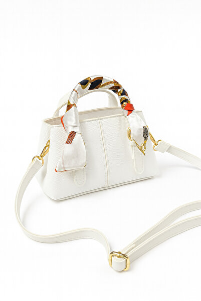 Nova Women's White Mini Hand and Shoulder Bag with Scarf Detail