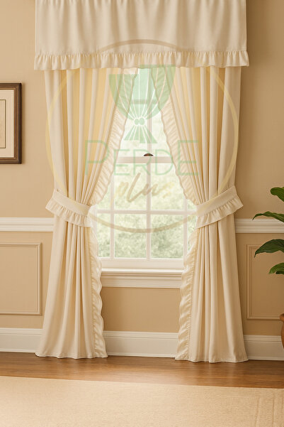 Perdeplus Fırfırlı Keten Perde Takımı – 3’lü Set, Rustik & Korniş Uyumlu