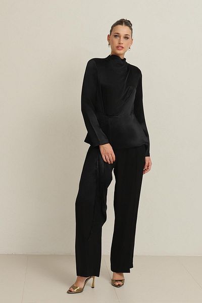 Setre Black Tie Detail Long Sleeve Blouse